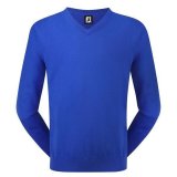 Pullover Lammwolle V-Ausschnitt Mittelblau