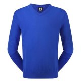 Pullover Lammwolle V-Ausschnitt Mittelblau